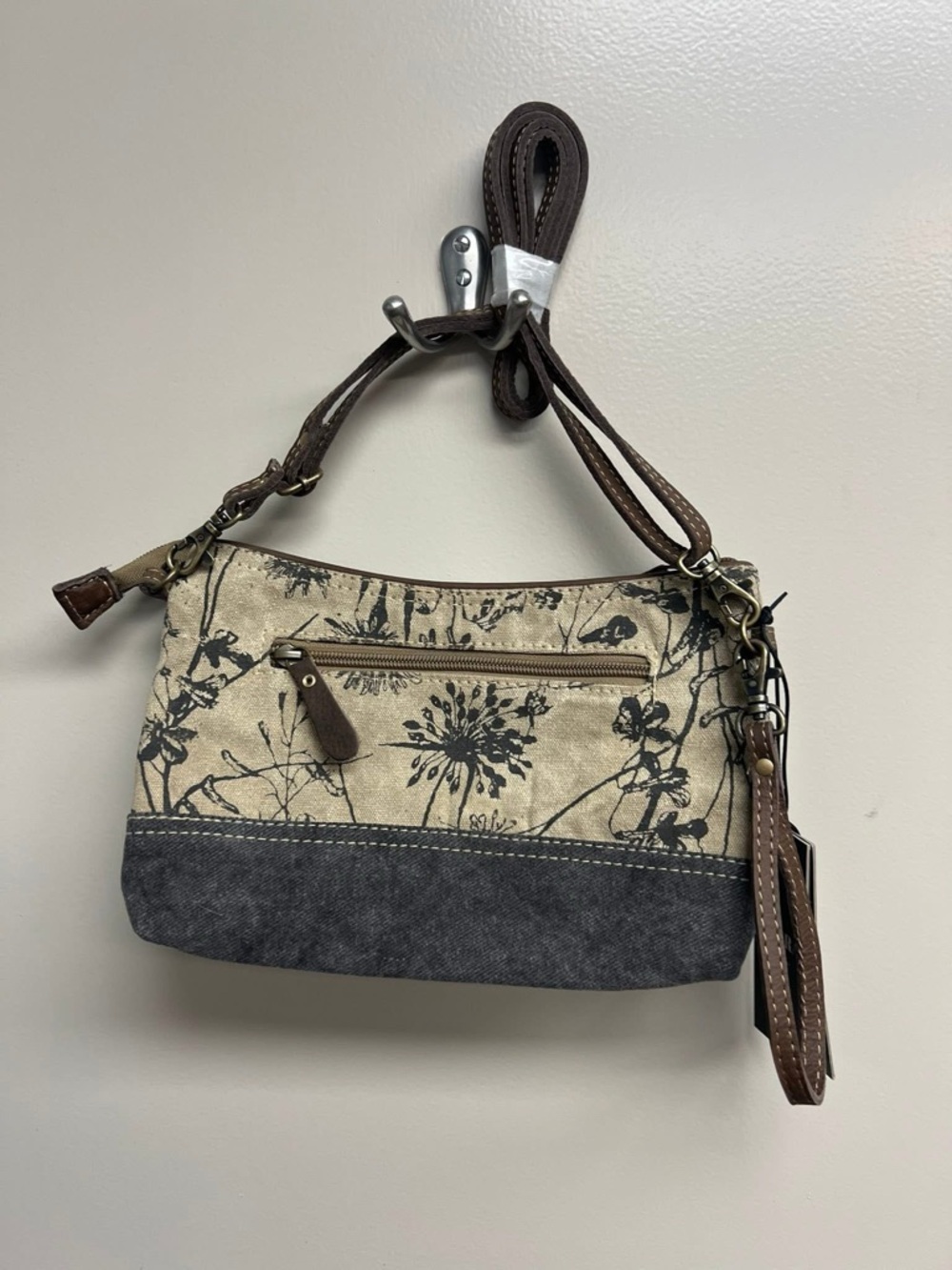 Myra Bag Floral Canvas Crossbody in Beige and Dark Brown